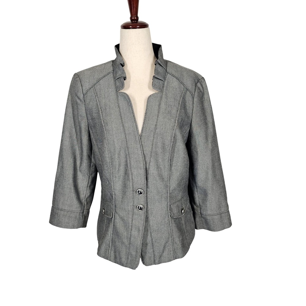 White House Black Market Blazer Womens 10 Gray‎ Herringbone 3/4 Sleeve Jacket